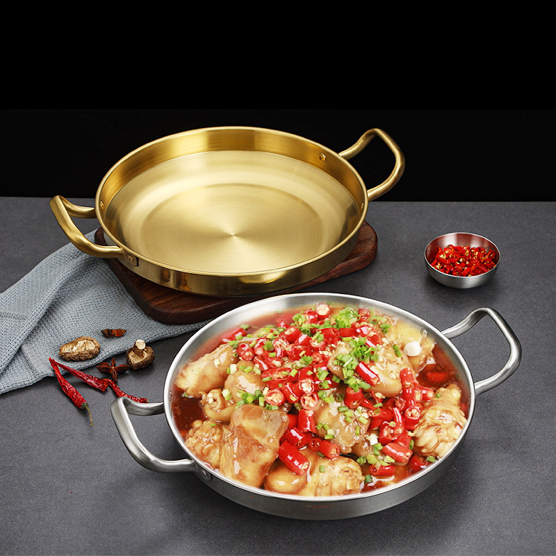 FTS Seadfood Paella Pans golden cooking non stick stainless steel double ear korean handle pot frying pan