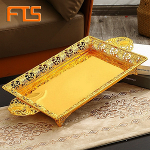 FTS Rectangular Wedding Elegant Dessert With Handles Gold Food Decoration Candy Luxury Dryfruit Plastic Sweet Serving Tray