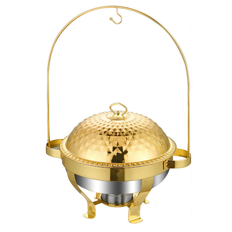 Fts Gold-Chafing-Dish Golden Buffet Dishes Rose Gold Food Warmer Copper Round Set Chafing Dish