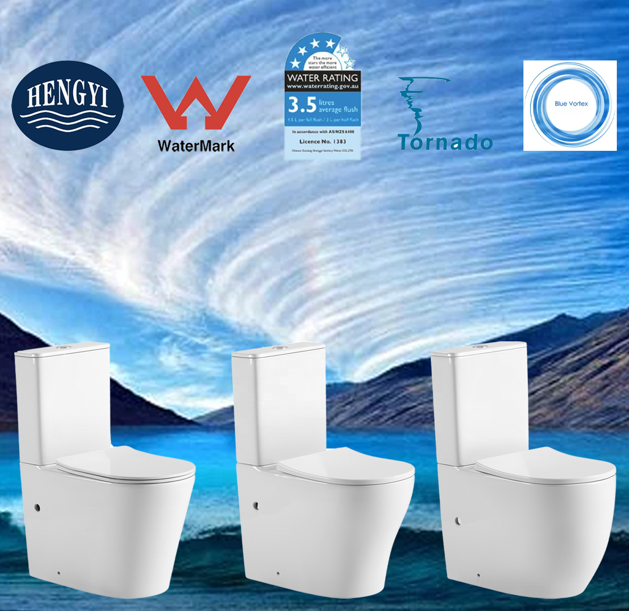 HY-6092A Factory Wholesale Two Piece Newest Tornado Flush Toilet Height Back To Wall Bathroom Sanitary Single Hole Power Cyclone