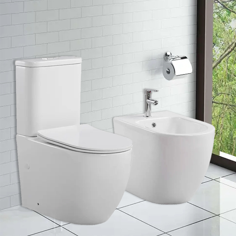 Europe Popular two piece toilet sanitary ware back to wall floor mounted ceramic bidet complete toilet set