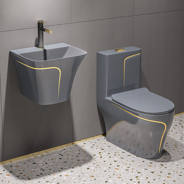 Sanitary ware wall hung basin and matte grey colored toilet bowl ceramic water closet wc toilet set Disability High Toilets