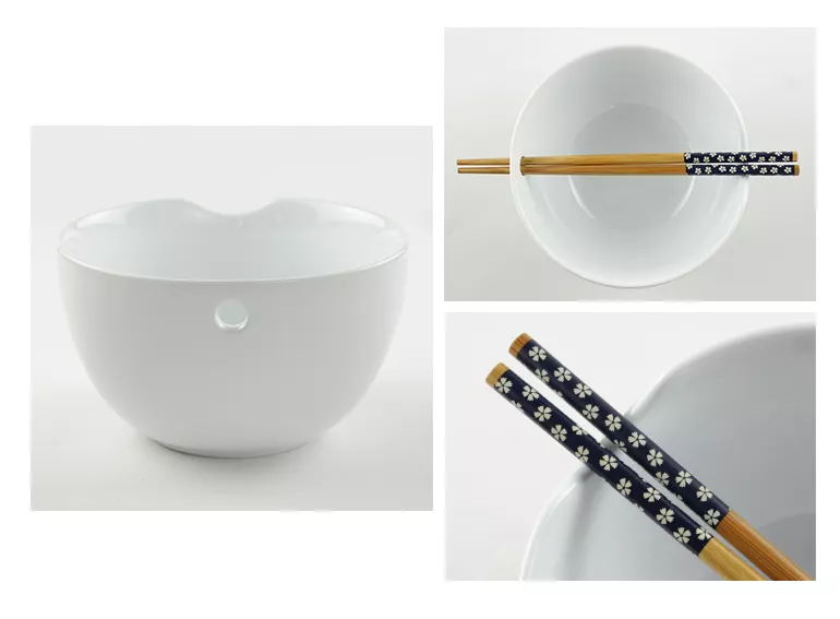 Custom Kitchen 6inch White Ceramic Large Ramen Noodle Bowl Microwaved Ceram Soup Food Bowls With Chopstick