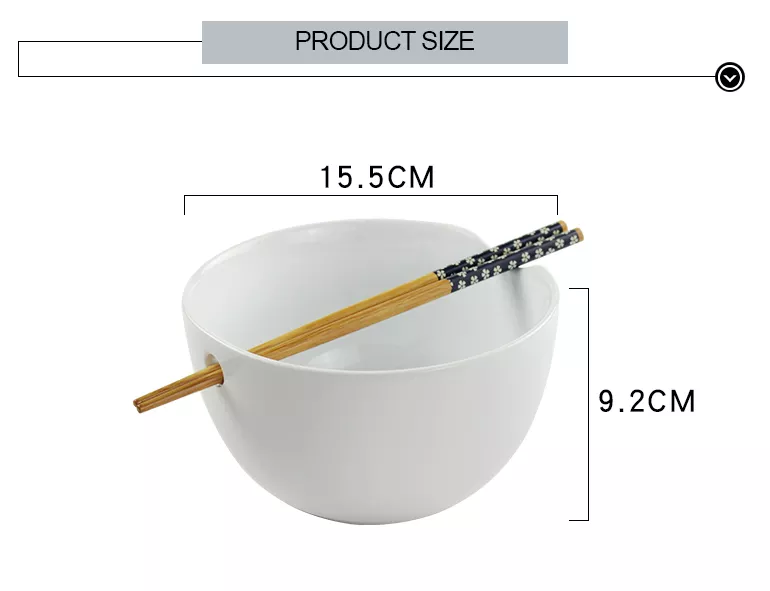 Custom Kitchen 6inch White Ceramic Large Ramen Noodle Bowl Microwaved Ceram Soup Food Bowls With Chopstick