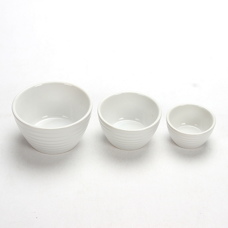 Restaurant Ramekins Ceramic Souffle Dishes Baking Dessert Bowl Ramekin Creme Brulee Sauce Cup Set 3 Size