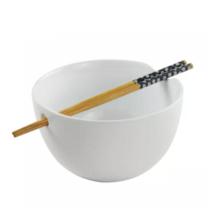 Custom Kitchen 6inch White Ceramic Large Ramen Noodle Bowl Microwaved Ceram Soup Food Bowls With Chopstick