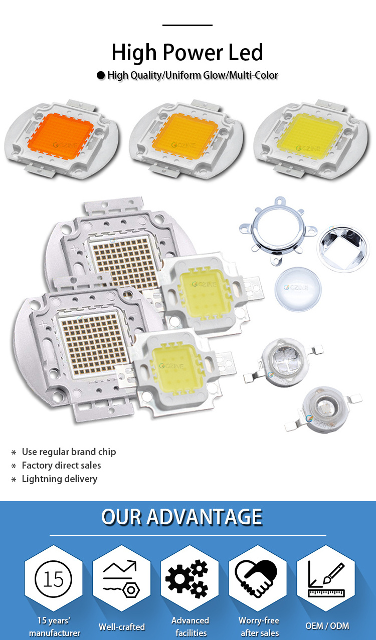 Czinelight Manufacturer Cob Led Chip 10w 20w 30w 50w 100w Watt 12v 30-34v High Power Led Chip Rgb White Red Blue Customized