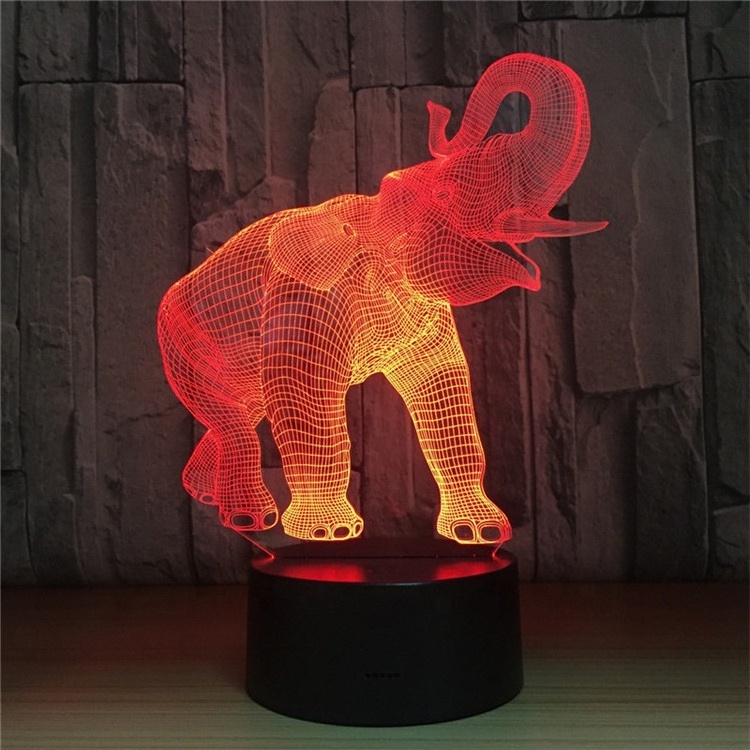 Custom Design Acrylic 3D Lamp LED Night Light Elephant Figure 7 Colors Touch Table Lamp Optical Illusion Decoration Light