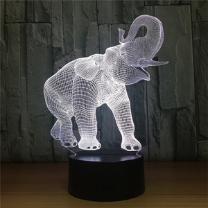 Custom Design Acrylic 3D Lamp LED Night Light Elephant Figure 7 Colors Touch Table Lamp Optical Illusion Decoration Light