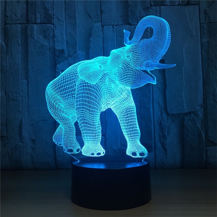 Custom Design Acrylic 3D Lamp LED Night Light Elephant Figure 7 Colors Touch Table Lamp Optical Illusion Decoration Light