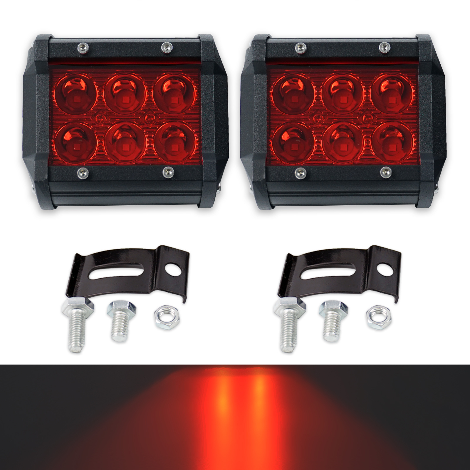 JC New Design Auto Lighting System 18W Truck Car Red Color Led Spot Work Light Led Bar Light for Motorcycle Tractor Boat