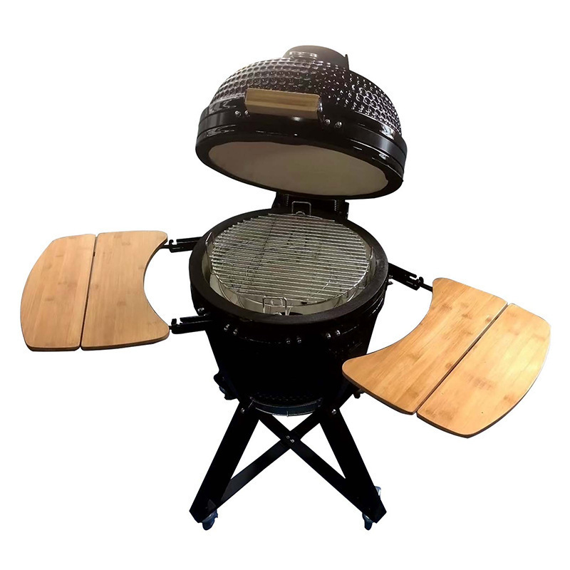 Outdoor barbecue bbq charcoal smoke oven Round ceramic grill American outdoor pizza charcoal oven