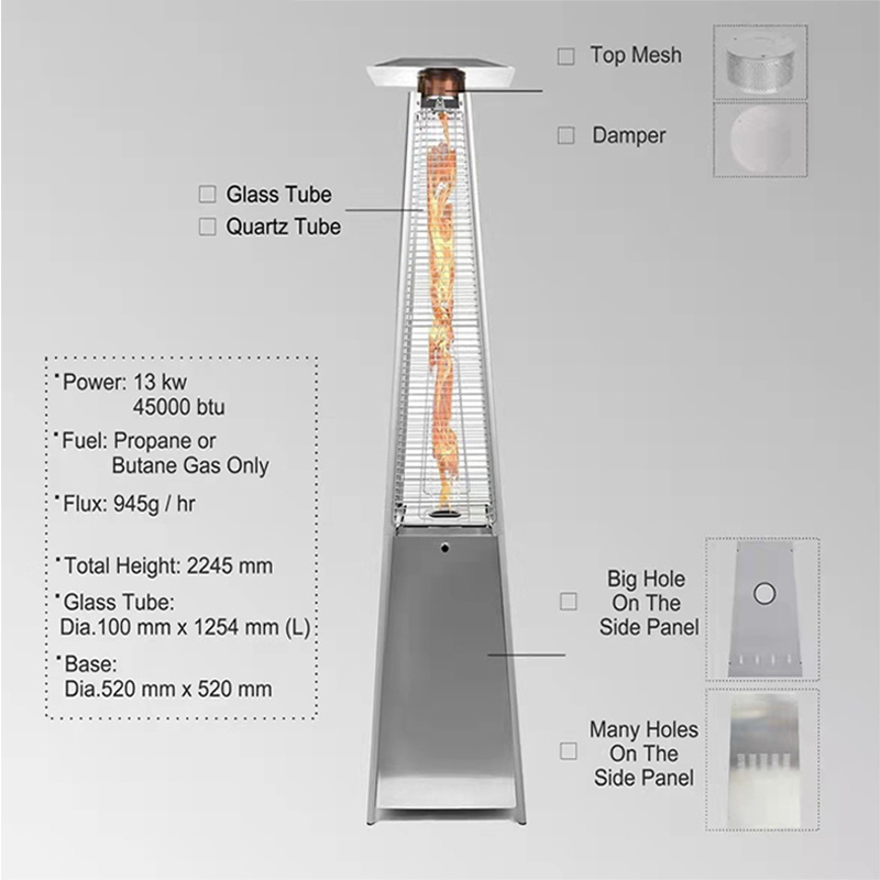 Modern Gas Burner Head Heaters High Mount Infrared Steel Propane Pyramid Warehouse Outside Gas Patio Heater With Bar Table