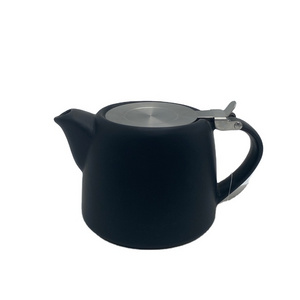 European modern simple ceramic matte black glaze portable porcelain tea pot for gifts with infuser