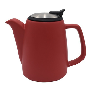 Wholesale custom red ceramic teapot stainless steel lid and infuser porcelain tea pot with infuser