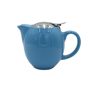 wholesale teapot ceramic stoneware tea pot blue glaze teapot for hotel with infuser teapot