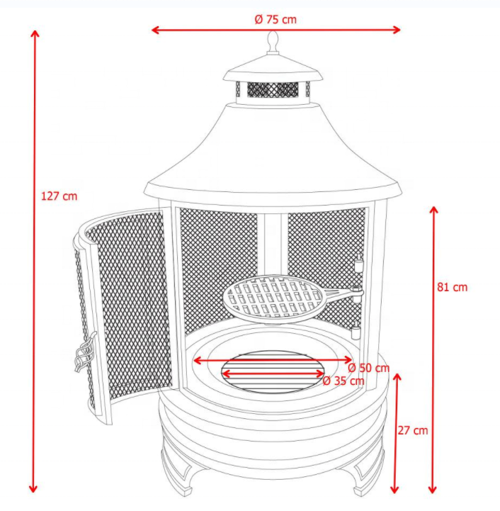 Adjustable Round Wood Burner Fire Pit  fireplace Charcoal BBQ Grill Outdoor Camping Garden Patio  With Cooking Grate