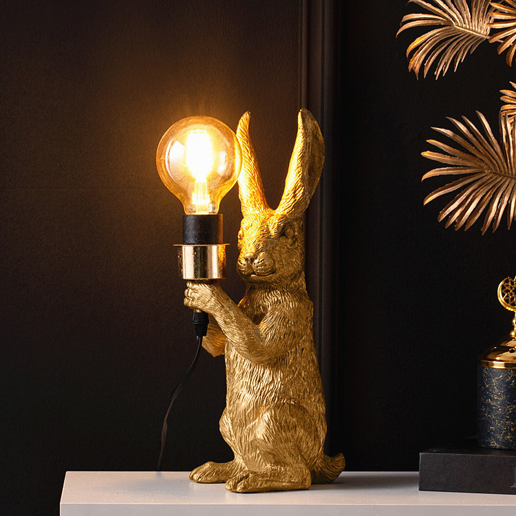 Gift Living Room Decorative Cute Creative Desk Light Modern Gold Table Lamp Resin Rabbit Animal Lamp