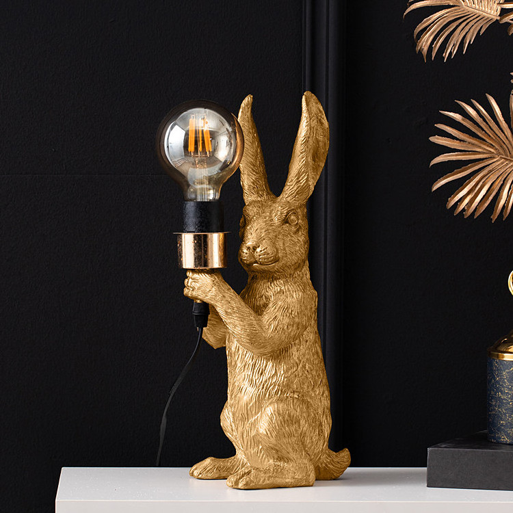 Gift Living Room Decorative Cute Creative Desk Light Modern Gold Table Lamp Resin Rabbit Animal Lamp