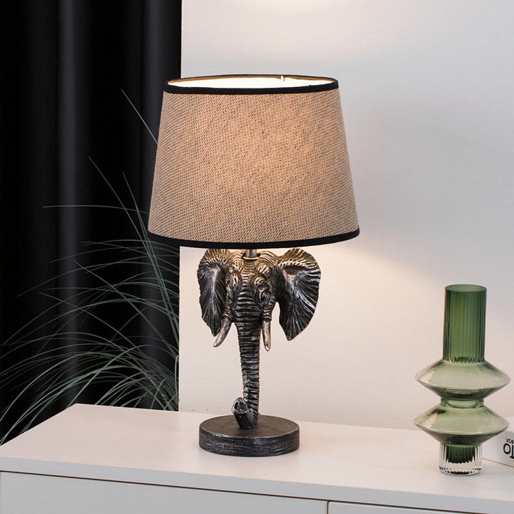 New arrival Korean hotel decoration modern table lamp elephant shape silver bedside resin lamp