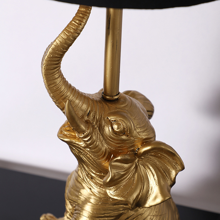 New -arrival nordic style modern golden elephant shape design deck light home decor bedside resin table lamps