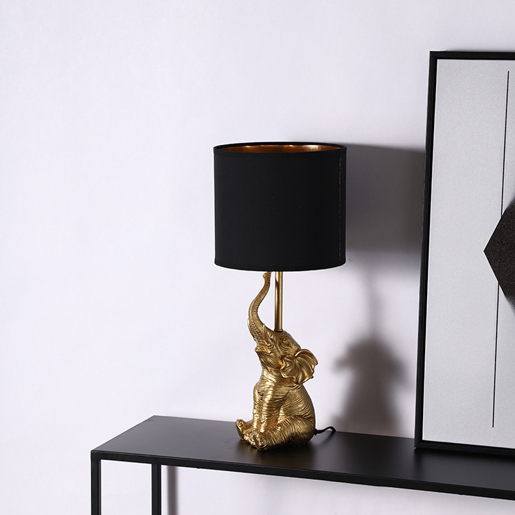 New -arrival nordic style modern golden elephant shape design deck light home decor bedside resin table lamps