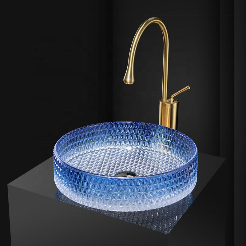 Modern elegant crystal wash basin tempered glass bathroom sinks round basins