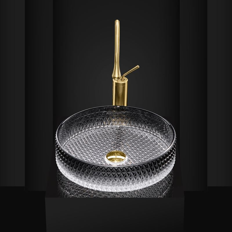 Modern elegant crystal wash basin tempered glass bathroom sinks round basins