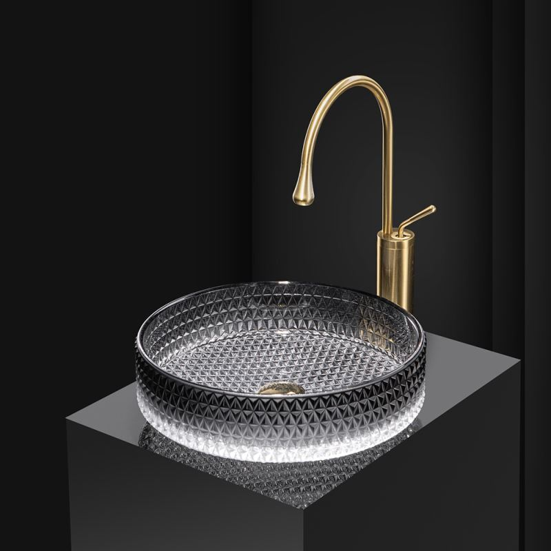 Modern elegant crystal wash basin tempered glass bathroom sinks round basins