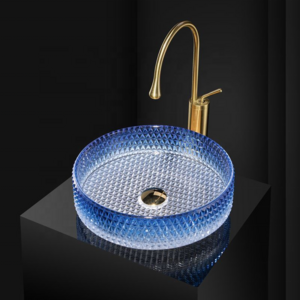 Modern elegant crystal wash basin tempered glass bathroom sinks round basins