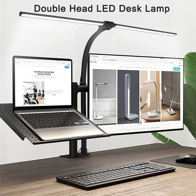 LED Desk Lamp Double Head 24W Brightest Workbench Lighting-5 Color Modes and 5 Dimmable Eye Protection Modern Architect Desk Lam