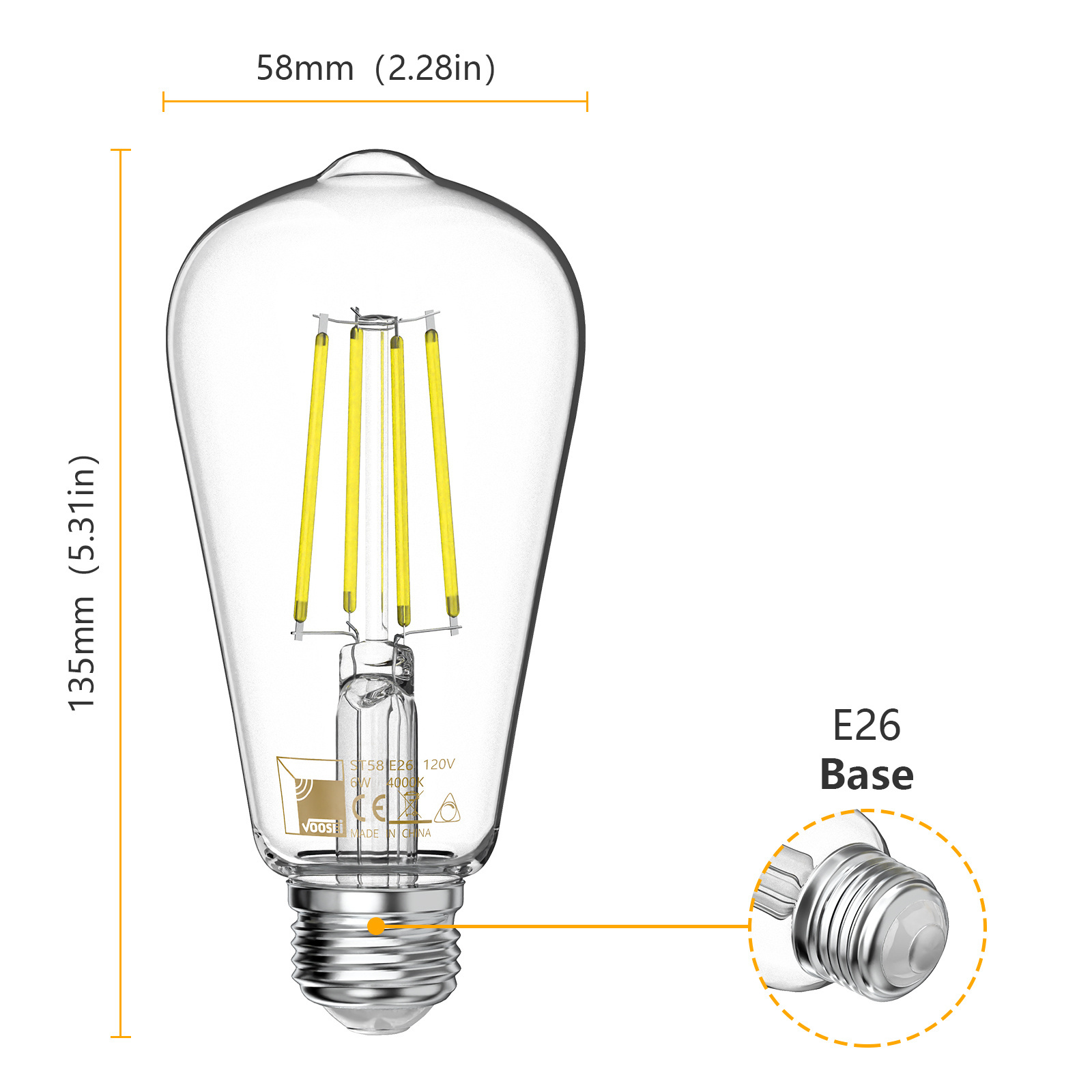 Energy Saving 4W 6W Dimmable ST58 ST19 Vintage Edison Led Light Bulbs Clear Led Filament Bulb