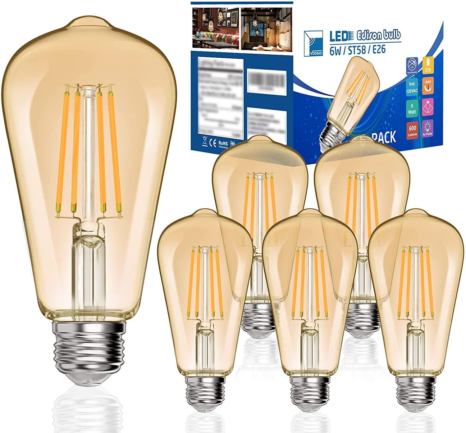 Energy Saving 4W Dimmable ST58 ST19 Vintage Edison Amber Led Light Bulbs Clear Led Filament Bulb