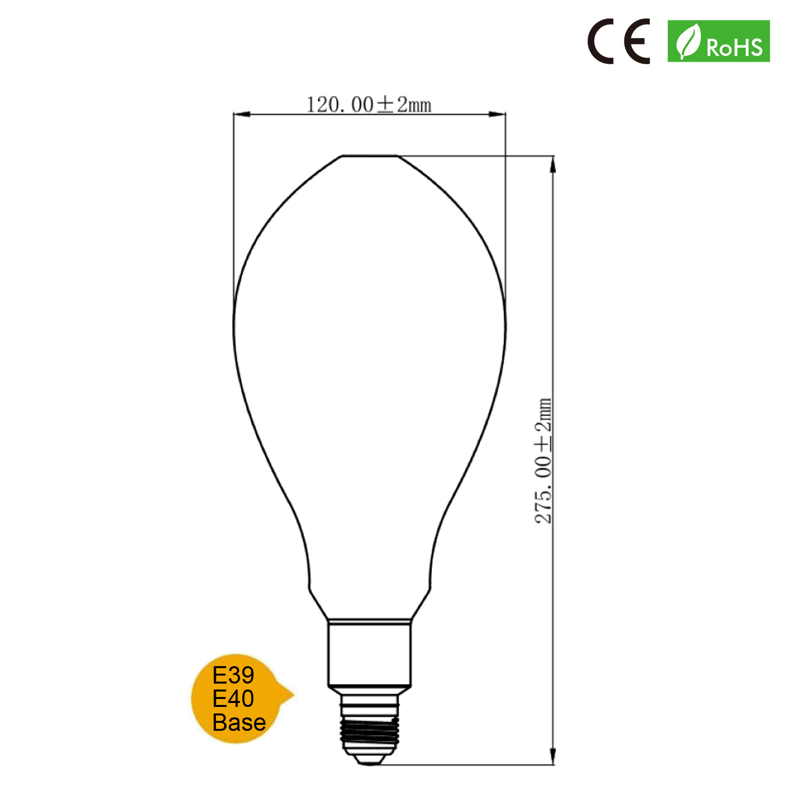 High Power E39 E40 Base BT200 75W 100W Street Light Garden Lights Led Filament Bulbs