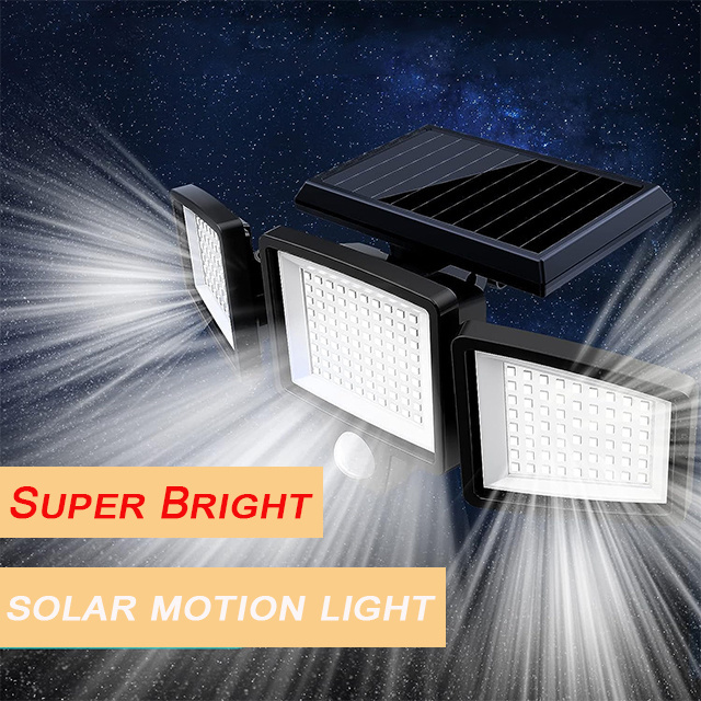 Solar Outdoor Lights Remote Control 3 Heads Motion Sensor Lights IP65 Waterproof 270 Wide Angle Flood Wall Lights with 3 Modes