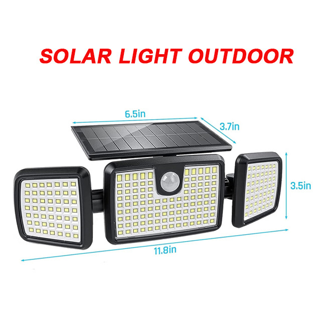 Solar Outdoor Lights Remote Control 3 Heads Motion Sensor Lights IP65 Waterproof 270 Wide Angle Flood Wall Lights with 3 Modes