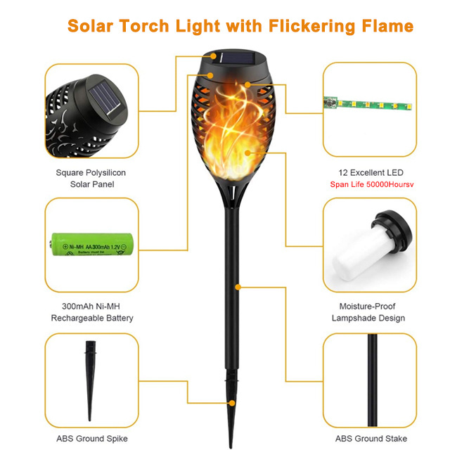 Led Solar Light IP65 Flickering Flame Torch Lights Outdoor Landscape Courtyard Garden Decoration Balcony Dancing Party Lights