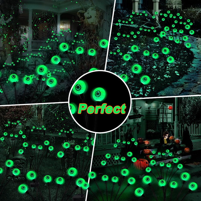 Halloween Decorations Outdoor Solar Scary Eyeball Lights 10LED Green Eyeball Swaying Firefly Lights Waterproof Solar Halloween P