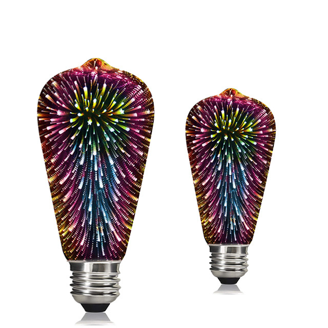 2W E26 E27 B22 Base Vintage Edison Red Blue Green Firework 3D Filament ST64 Led Filament Bulb