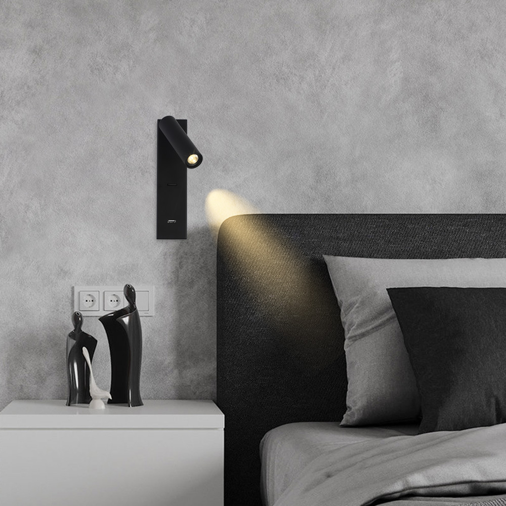 Hotel Led Headboard Reading Lamp With USB Charge Port Modern Bedside Rotatable Spot Reading Lights Mounted Room Wall Sconce