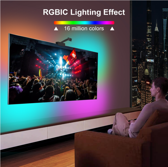 Alexa& Google Assistant Music Sync App Control TV Light for 55-65 inch TVs RGBIC Wi-Fi TV Backlights with Camera Led Strip Light