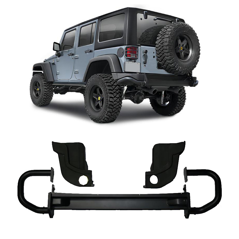 Black Rear Bumper with Tire Carrier Kit for Jeep Wrangler JK 2007-2018