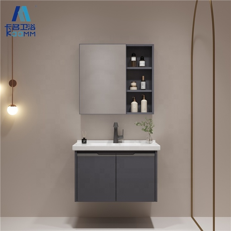 Luxury european style sanitary ware aluminum wall hung cabinet black bathroom vanity for sale