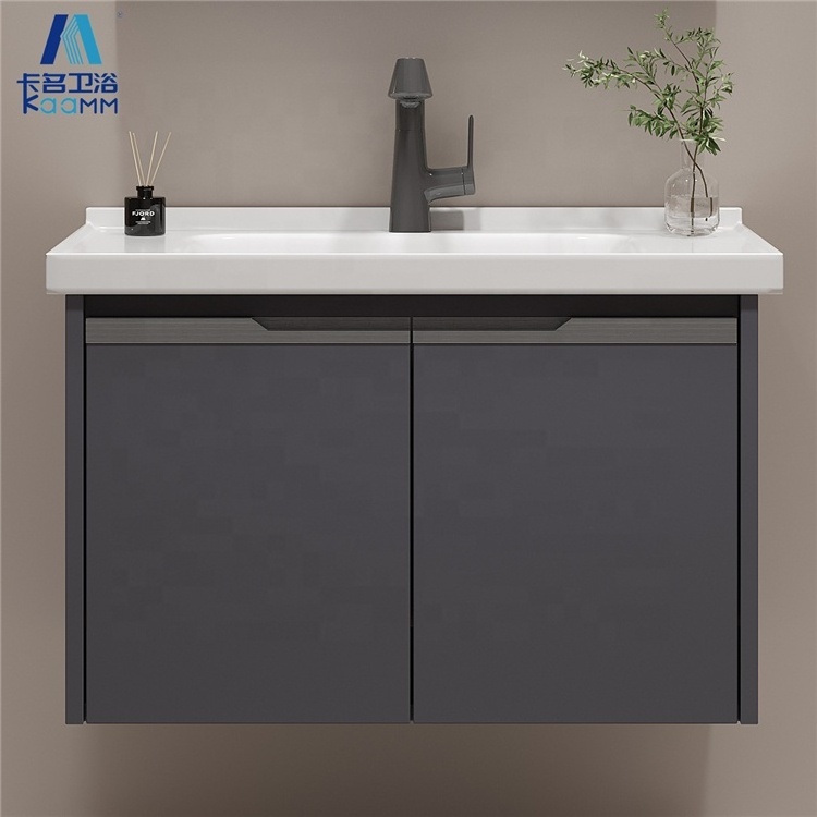 Luxury european style sanitary ware aluminum wall hung cabinet black bathroom vanity for sale