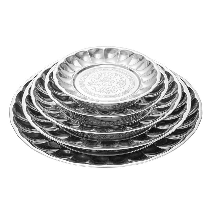 SS410 stainless steel flower plate food tray round serving trays dinner plate dishes dry fruit plate