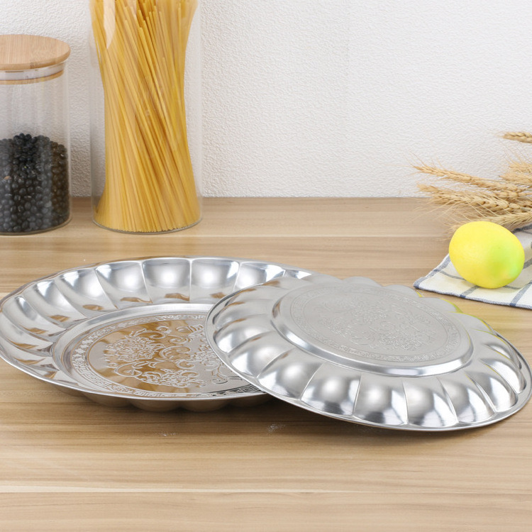 SS410 stainless steel flower plate food tray round serving trays dinner plate dishes dry fruit plate