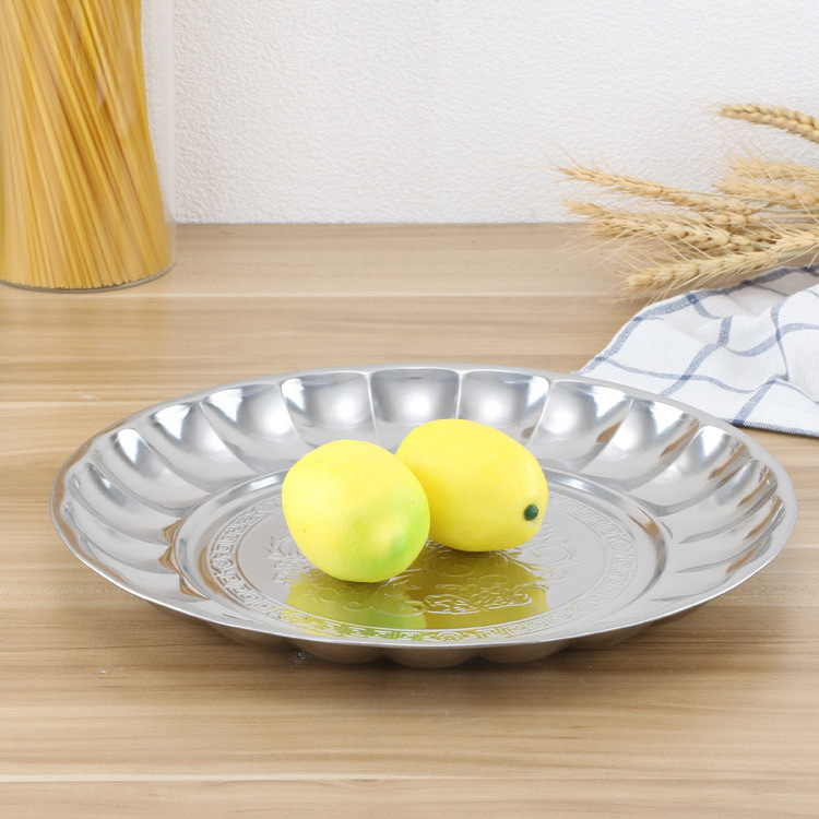 SS410 stainless steel flower plate food tray round serving trays dinner plate dishes dry fruit plate