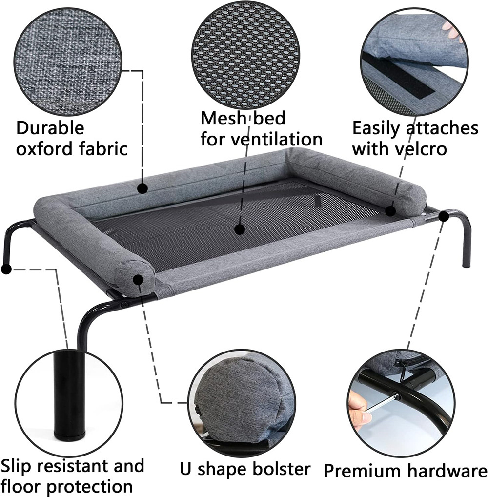 48 Inch Cooling Elevated Pet Cushion Bed Raised Dog Cots Beds for Small Dogs, Portable Indoor & Outdoor Pet Hammock Bed