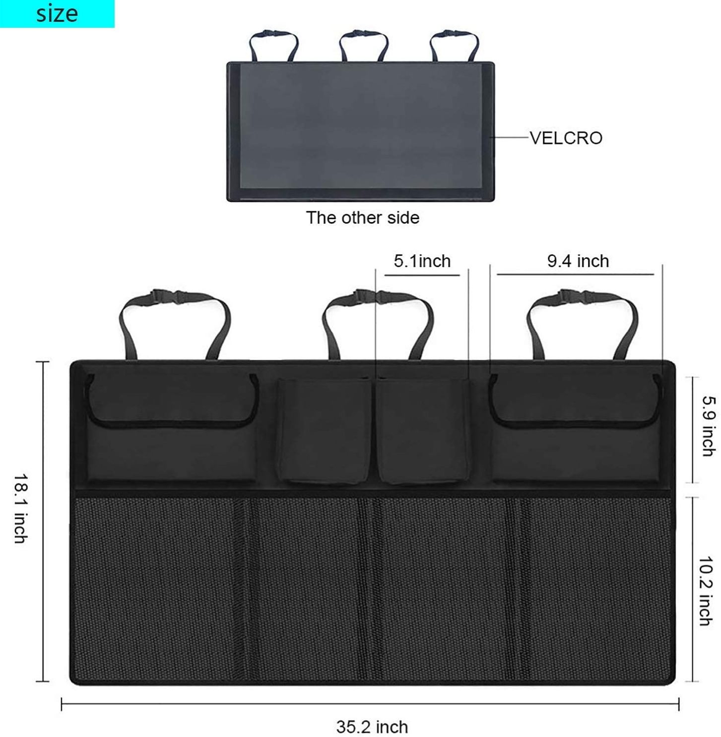 Strong Durable Car Organizer Backseat Trunk Storage bag, Auto Hanging Back Seat Storage, Car Cargo Trunk Storage Organizer Bag