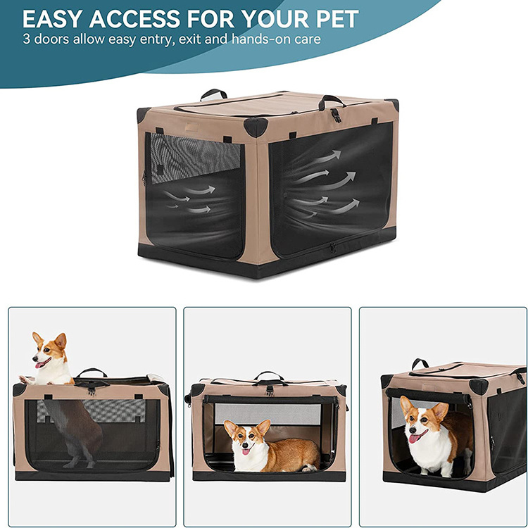 3-Door Pet Kennels ,Strengthen Sewing Collapsible Dog Crate, Soft Dog Crate